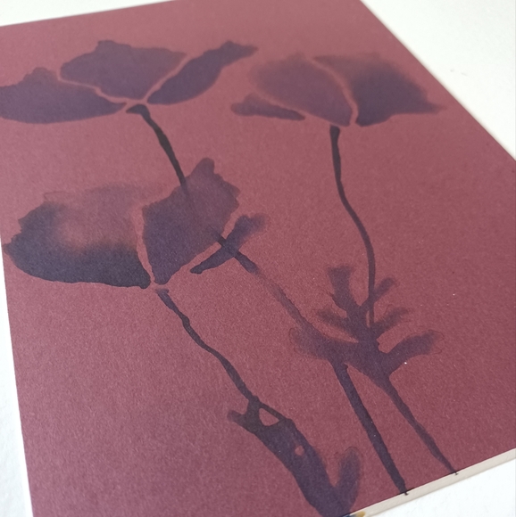 ORIGINAL ART Ink Poppies on Maroon Mat Board. 5"x7" Moody, Whimsical, Subtle - Picture 3 of 7